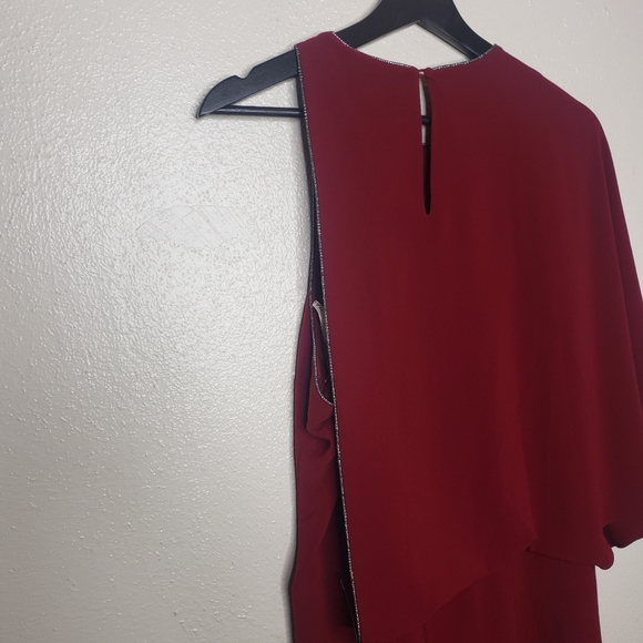Halston Heritage One-Shoulder Mini Dress in Burgundy - Picture 10 of 10